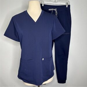 Fabletics High Rise On Call Navy 2 Piece Medical Jogger Scrubs Size M